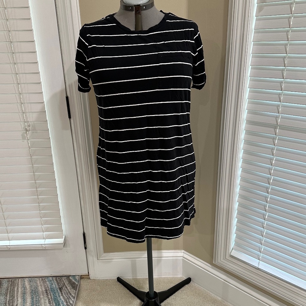 So Twisted Cotton Blend A-Line T-Shirt Dress, Sanctuary (Black & White, Size 1X)